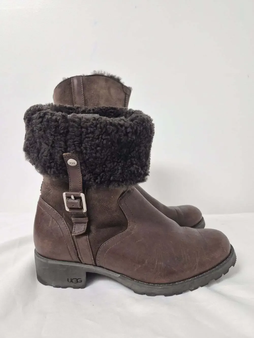UGG Australia Bellevue 1914 Shearling Leather Fold Down Boots Brown sz 8